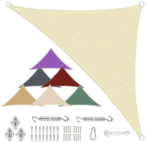 Sonnensegel Wasserdicht Dreieckigig 2x2x2.8m aus PES-Polyester 95% UV-Schutz Witterungsbeständig Reißfest Viele Größen und Farben mit Befestigungsset für Terrasse Garten, Beige