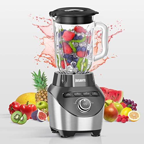 JUSANTE Countertop Blender for Smoothies with 64oz Glass Jug, 1200W High Speed Blender, Ice Crusher for Smoothies, Frozen Drinks, Black