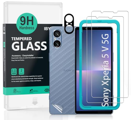 Ibywind 2 Pezzi Vetro Temperato per Sony Xperia 5 V 5G 6,1(Non per Xperia 5/Xperia 5 II/Xperia 5 III/Xperia 5 IV),con 1 Pezzo Pellicola Fotocamera,Pellicola posteriore da 1 pezzo,Anti Graffio
