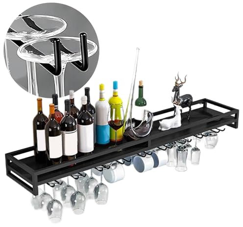 whalebee Porte-Verres Etagère Murale en Métal 5, 7, 9 Rangées Supports À Verres, Etagère De Rangement Largeur 60cm 80cm 100cm Etagère pour Bouteilles De Vin pour Cuisine, Restaurant, Bar