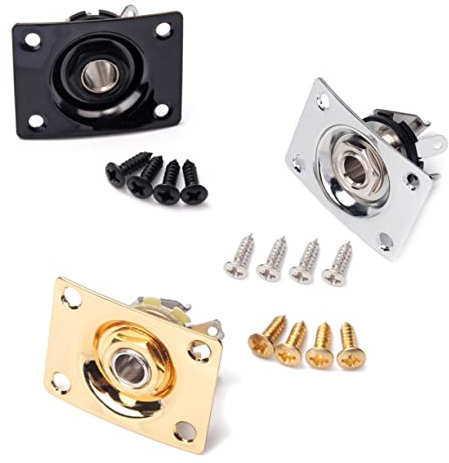 ibasenice Gold Guitar Jack Socket Plate Copper Jack and Screws 1/4 Inch 6.35mm and Bass