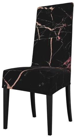 ESASAM Black Rose Gold Marble Printed Dining Chair Protective Cover, Machine Washable, Suitable For Universal Armless Chairs