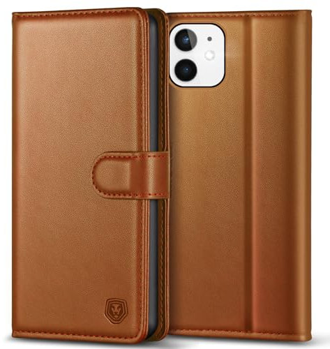 Kuafcase Compatible for iPhone 12 Mini Case with 4 Card Slots Magnetic Closure Kickstand Shockproof Protective Phone Case Compatible for iPhone 12 Mini - Brown