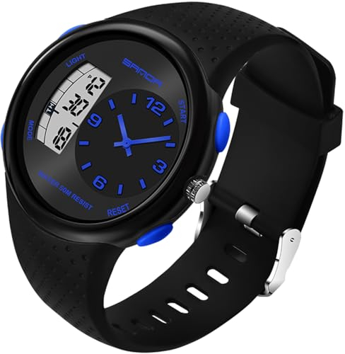 findtime Coole Armbanduhr für Herren Einzigartiges Design Uhren mit Doppelzeit Analog Digital Quarzuhr Wasserdicht Jungen Jugendliche