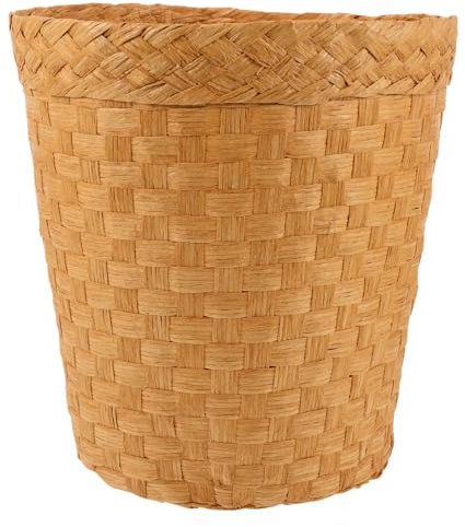 HOLIDYOYO Dormitorio Bote De Basura De Ratán Tejido a Mano Cesto De Basura Tejido Papelera De Granja Macetas Tejidas Cesta De Mimbre Papeleras Algas Marinas Cesto De La Ropa Oficina Bambú