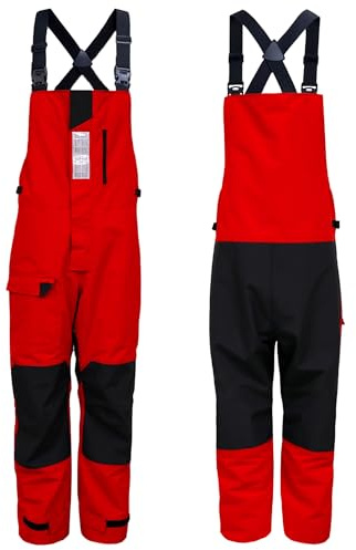 VZKAK Bib Pants for Men,Offshore sailing,Coastal cruising,Sailing foul weather gear (Bib Pants-Red, L), Large