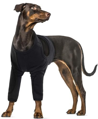 Leckschutz Hund Vorderbeine, Ellenbogenbandage Hund Vorderbein XXXL Erholungsanzug für Hunde nach Operation(Schwarz, 3XL)