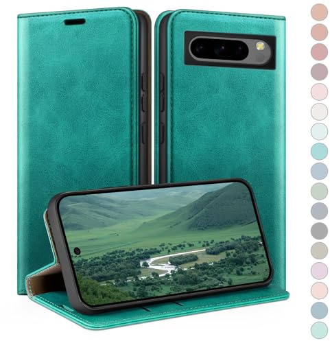 HUOUH für Google Pixel 8 Pro 5G Hülle mit RFID Schutzhülle aus Lederhülle Handyhülle,360 Grad Schutz Case,Kartenfach Leder ständer Handy hülle für Pixel 8 Pro Klapphülle Wallet Cover Blaugrün