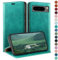 HUOUH Coque pour Google Pixel 8 Pro 5G avec RFID Blocage Etui à Rabat en Cuir de Premium,Fentes pour Cartes,Case à Rabat,Coques de Cover pour Pixel 8 Pro Portefeuille Bleu Vert