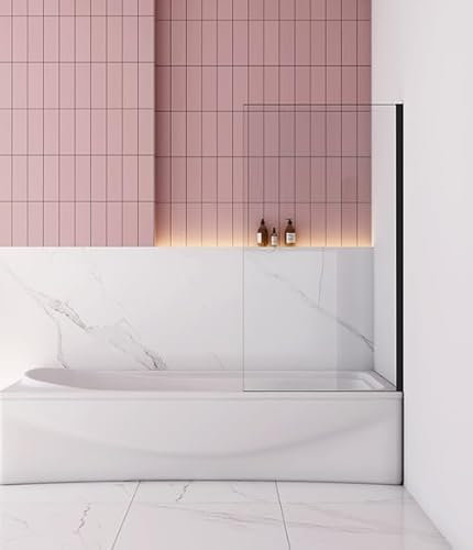 Aica Sanitär Badewannenaufsatz Dusche Duschabtrennung Duschwand für Badewanne,Schwarz,1-tlg,Feste,80cm