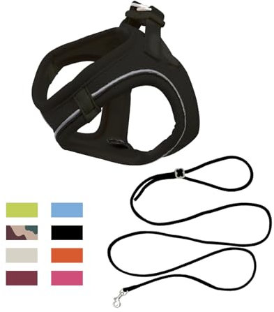 Qianruida Katzengeschirr mit Leine, weiches Geschirr für Kätzchen, Leine für Katzen mit reflektierenden Streifen, bequem, atmungsaktiv, einfach anzuziehen, Outdoor-Aktivitäten (Schwarz XXS)