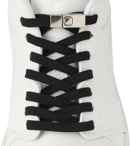 CCSOFTIME Cordones Negros Elásticos Sin Nudo con Metal,Cordones Elasticos para Zapatillas Deporte,Convese,Cordones Planos Elásticos Zapatos para Adultos Niños,120cm