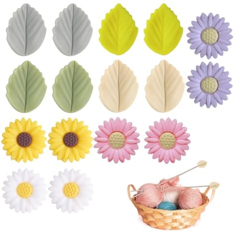 Maschenstopper für Stricknadeln 16PCS Stricknadelstopper Gänseblümchen Gänseblümchenblätter Stricknadelspitzenschutz Zum Stricken Nähen Quilten Häkeln DIY-Kunstprojekt Mehrfarbig