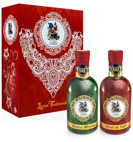 Da miña terra - Caja regalo 2 botellas de licores Tradicionales de Galicia - Licor de hierbas + Licor de cafe - (2x 200 ml)