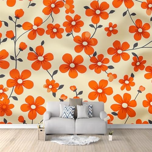 Orange Und Gelbe Kleine Blumen Fototapete 3D Effekt 250 x 175cm Fototapeten Wandbild Motivtapeten Vlies-Tapeten Moderne Wandtapete Wand Wohnzimmer Spielzimmer Dekoration