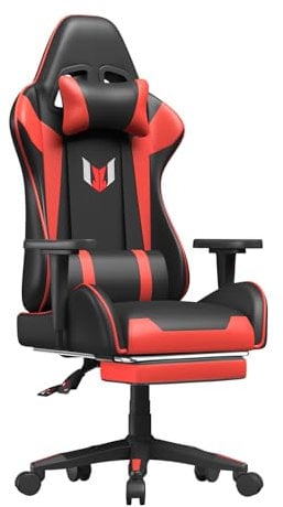 bigzzia Gaming Chair Office Chair,155 Degree PU Leather Ergonomic Office Chair with Lumbar Cushion&Headrest&Fixed Armrest,Gaming Chair Gaming Seat Adult Young Boy Girl (with Footrest, Red)