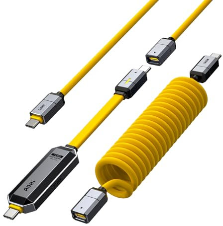 AOHI Spliceable Ensemble de câbles 2 en 1 charge rapide et stockage de données, câble USB-C PD 3.1 240 W avec clé USB-C 512 Go, clé USB 3.2 Gen2 + SSD Type-C pour MacBook, iPhone 15, Galaxy S24(Ambre)