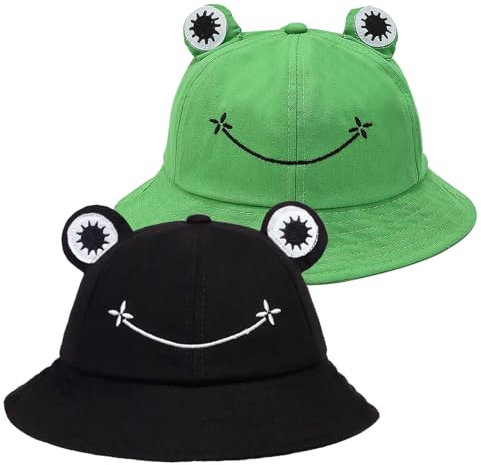 UILYNIU 2 Stück Fischerhüte Damen Anglerhut Frosch Sonnenhut Fischerhut Buckethut Bucket Hut Unisex für Camping Wandern Angeln verstaubare Hüte Boonie-Hut Sommer-Sonnenschutz (2 Stück)