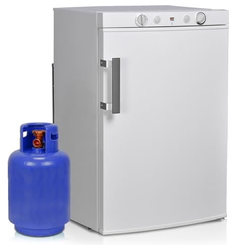 Techomey 3 Way Fridge Freezer 12V 240V Gas, 100L, Gas Fridge Freezer for Camping, Motorhome, Caravan, Campervan, Cottage, Cabin, White