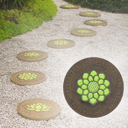 Pietra da calpestio per giardino, Pietre luminose for gradini da giardino, pavimentazione for vialetti con motivo a loto, stile orientale(Style1)