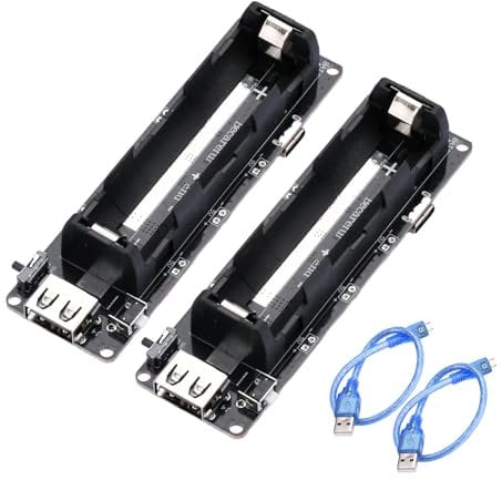 Fastsaw Pack of 2 Single Compartment 18650 Battery Protector for ESP32 Li-ion Battery Holder, Supports Micro USB 5V/2A 3V/1A Output V3 Battery Protection with 2 Cables