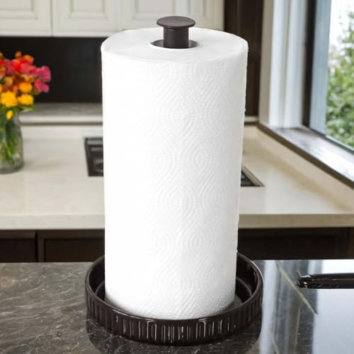 Kitchen Roll Holder Free Standing, Easy-to-Clean Ceramic Base, 18cm Diameter x 32cm Height, Stable, Elegant and Durable Kitchen Tissue Holder- Chic Black