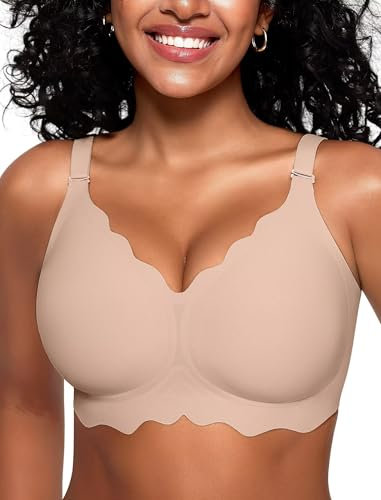 Vertvie Seamless Scalloped Bras for Women No Underwire Wireless Push Up Bra Soft Support Full Coverage Comfort Everyday Bra (Nude,M)