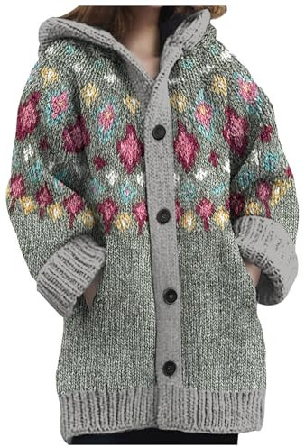 GXYANiaoy Strickjacke Damen rot, Strickjacke Damen Lang, Fashion Clothes Norweger Cardigan Strick Grobstrick Warm Wollmantel Winter Pullover Mit Knöpfen Kapuze Kleidung Dicke Lang Sweaters