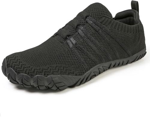 Barfußschuhe Damen Herren Breite Barfuss Schuhe Laufschuhe Zero-Drop Sohlen Zehenschuhe Traillaufschuhe Leichte Atmungsaktiv Fitnessschuhe Komfort rutschfest Straßenlaufschuhe Unisex(Schwarz 43EU)