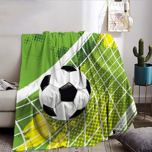 CIUNVXD Fußball Decke Kinder,Kuscheldecke Jungen Sport Themen | Flanell Decke mit Fußball, für Jungen und Mädchen Sofadecke Wohnzimmerdecke(C, 130x150cm)