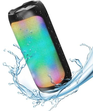 humpun Bluetooth Speaker, 30W Portable Bluetooth Speaker, 6 RGB Light Modes, 15H Playtime, Enhanced Bass & Bright Sound, IPX5 Waterproof, AUX/TF Card Input, for Parties, Outdoor, Travel