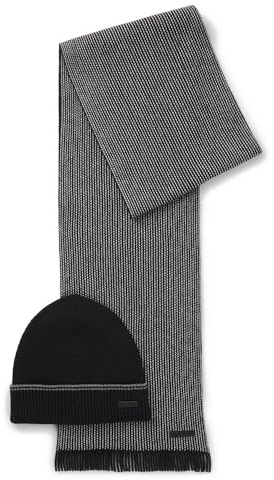 BOSS Herren Hernesto SET Geschenk-Set mit Schal und Mütze aus gestricktem Baumwoll-Mix mit Wolle