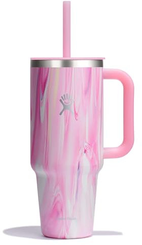 Hydro Flask 40 Oz Travel Tumbler with Handle, Lid and Straw - Insulated Stainless Steel in Jelly Pink