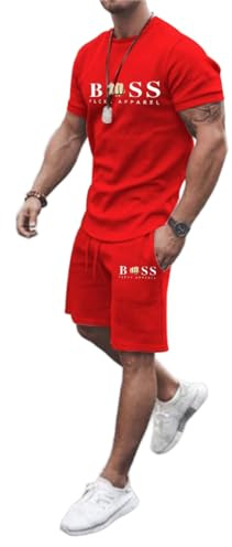 WAZHAKU Jogginganzug Herren Trainingsanzug Baggy Sportanzug Bequeme Atmungsaktive Sommer Outfit 2-teiliges Set mit Tshirts und Sporthose Stretch Fitnessanzug Activewear Streetwear Freizeitanzug