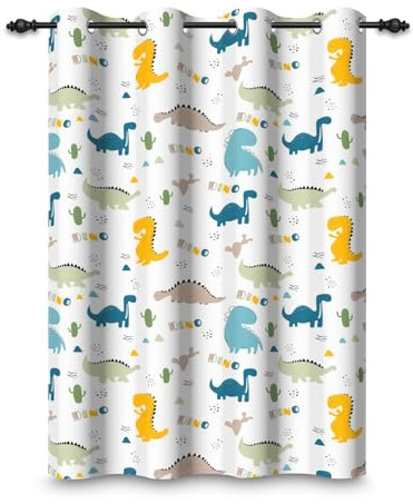 ggaimwf 107x160cm Dinosaurier-Cartoon Verdunkelungsvorhang für Kinderzimmer Niedlicher Dino Tierdruck Ösenvorhänge Thermo Tüllenvorhänge Raumteiler Fenstervorhänge für Baby-Spielzimmer,1-Einzelpaneel