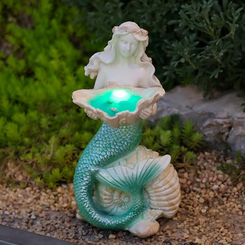 Tuzsocr Gartendeko Figuren für Außen,Solar Meerjungfrau Statue,Meerjungfrau Skulptur mit LED Solarleuchten,Geschenk für Frauen Mama Geburtstagsgeschenk,für Rasen,Balkon,Hof,Terrasse,Fensterbank,29cm