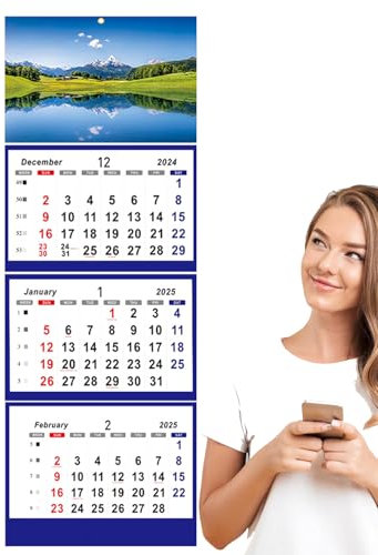 Panel -Kalender 3 Monats 2025 Vertikal | Die erweiterte Datumsabteilung von Dezember 2024 bis Januar 2026 mit Urlaubsschleuchen ideal für effiziente tägliche Planungsorganisation für - und Arbeits