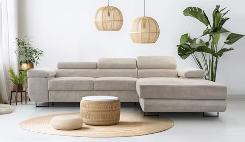 AXLIVING Cord Couch L Form – Arborio R Wohnlandschaft 280 cm Zartweiß