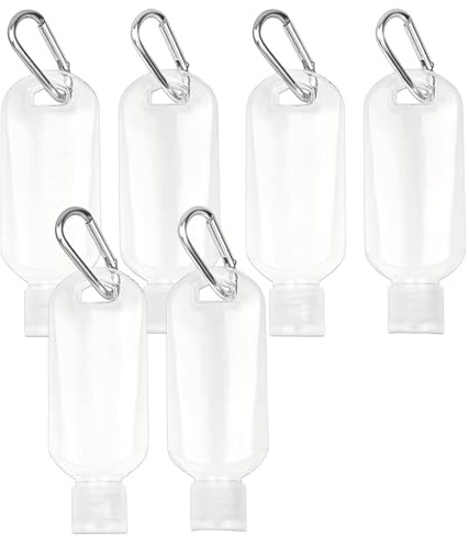 Confezione da 6 bottiglie da viaggio, 50 ml, contenitori ricaricabili approvati TSA, con clip, a prova di perdite, per disinfettante per le mani, shampoo, articoli da toeletta, essenziali da viaggio