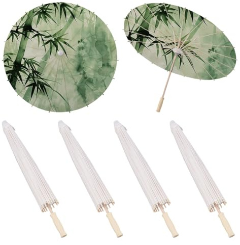 NBEADS 4 paraguas de papel blanco de 60 cm, sombrilla japonesa china de papel engrasado, sombrilla decorativa de madera para manualidades de papel engrasado para fiestas fotográficas