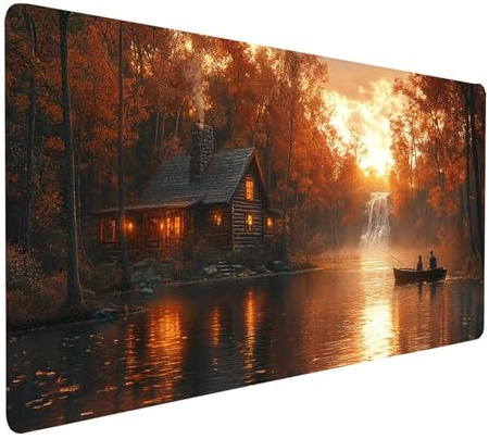 Tappetino Mouse xxl 90x50x0.3 CM Impermeabile Tappetino Gaming Pesca per Tastiera Mouse Wireless Pc Portatile, Mousepad Barca Cucire Bordi Base in Gomma Antiscivolo, Accessori Scrivania model-3027
