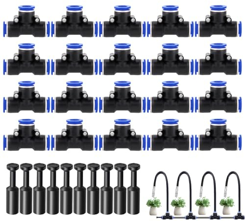 Lot de 30 raccords pneumatiques - Kit d'accessoires pneumatiques de type T - Raccords rapides - 20 connecteurs pneumatiques de 8 mm - 10 têtes de blocage de débit - Pour outils pneumatiques (PE-8)