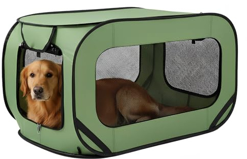 94*53*53cm Hundetransportbox Faltbar Pop-Up-Transportbox Hund Katze Stabile Transportbox Oxford Stoff Hundebox Auto Hundetasche Tragbarer Hunde Transportboxen für Katzen & Hunde bis 29.5 kg (Grün)