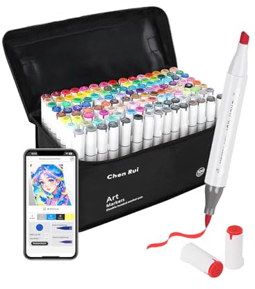 Chen Rui 120 Farben Alkohol Marker Pinselspitze mit App Alcohol Marker | Pinsel & Meißel | Mischbar | Farbcode | Ungiftig | Alkoholstifte für Malen, Skizzieren, Zeichnen, Illustrationen, Manga