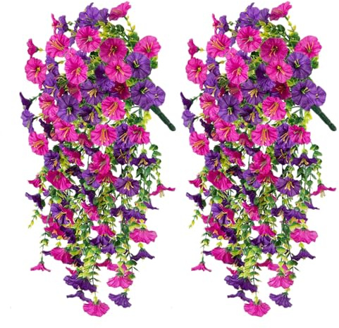 PANYI 2er Pack Hängende Petunien Seidenblumen Kunstblumen Hängend 77cm | Hängeblumen Künstlich Künstliche Hängepflanzen Geeignet für Balkondekoration Hochzeiten Seidenmaterial Realistische Details