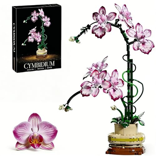 MARUKO Orchidee Blume Bausteine Kit, 696 Stück Künstliche Blume Pflanze Spielzeug Ziegel Kit, Botanische Sammlung Modell für Wohnkultur, Neujahr, Große Geburtstagsgeschenke für Frauen Erwachsene