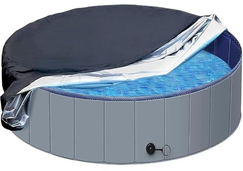 HIULLEN Rund Poolabdeckung, 160 * 30CM Hundepool Abdeckung Staubschutz,Faltbare Wasserdicht Hundepool Abdeckung, Schwimmbadabdeckung für Dog Pool Hundeplanschbecken