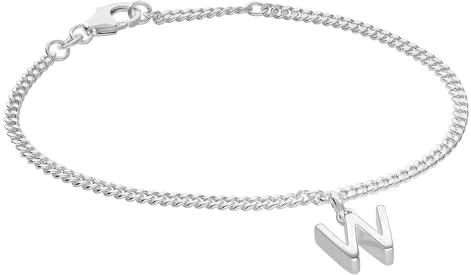 trendor Mädchen-Armband mit Buchstabe W 925 Silber Rhodiniert 21590-W | diamantiertes Flachpanzerband, eleganter Armschmuck für junge Damen,