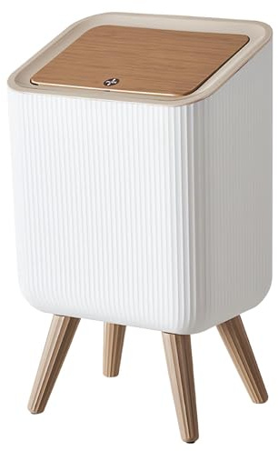 9L Bathroom Bins, Modern Waste Bin with Press Top Lid, White Toilet Trash Can with Legs, toilet trashcan waste rubbish trash for Kitchen, Bathroom, Bedroom, Living Room, Office,Outdoor