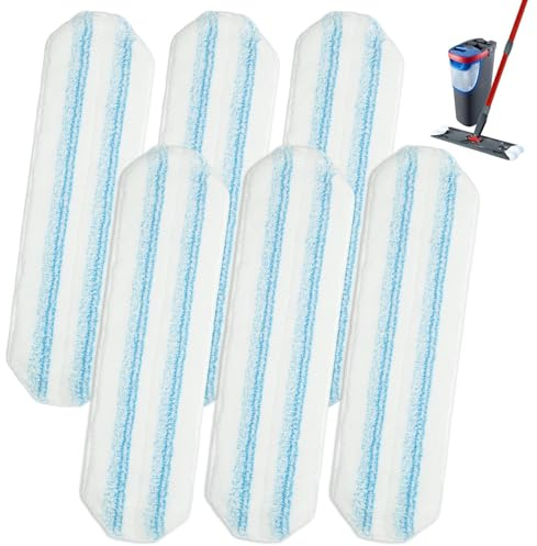 6 Pack Mop Head Replacement,Blue and White Pads for Spin Mop System, Multi-Surface Floor Cleaning and Pet Hair Removal